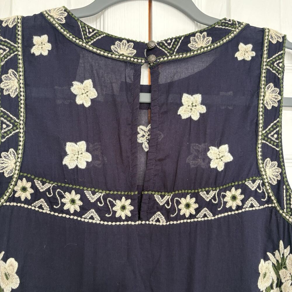 Anthropologie Maeve Rosa Embroidered Swing Shift Dress Navy Floral Cotton US 2 - Picture 9 of 16